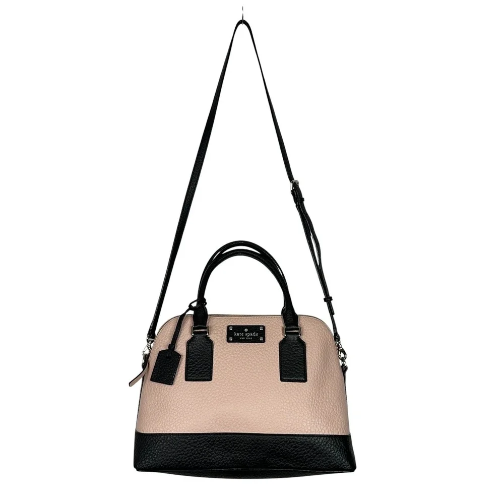 Kate Spade NY Laurel Way Reese Satchel Pink Black Pebbled Leather Crossbody Bag